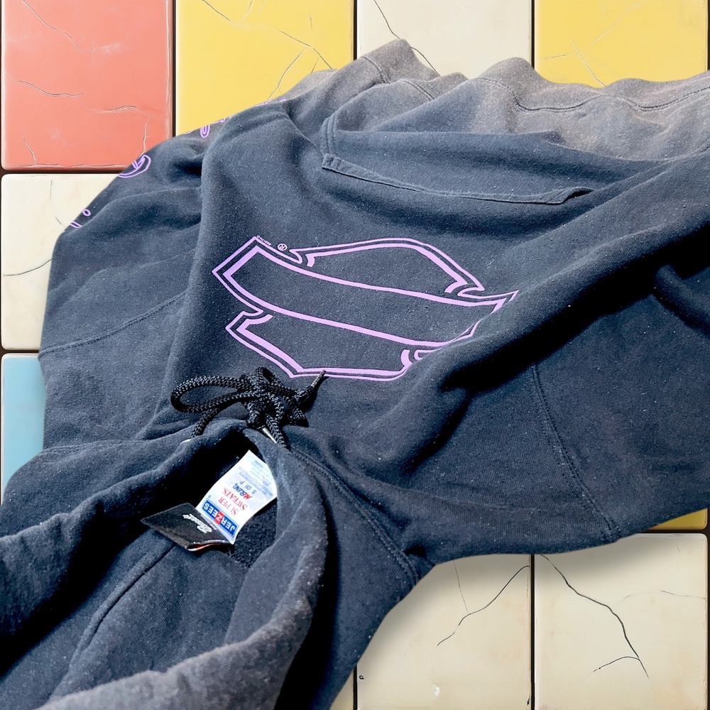 VTG Harley Davidson Faded Hoodie Sweatshirt Y2K Woman S Black‎ Purple Pullover - Picture 7 of 13